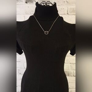 Silver Tone Open Circle Pendant Necklace Minimalist Geometric Everyday